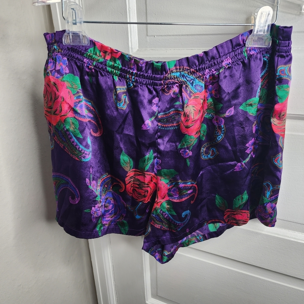 Victoria's Secret Vintage Gold Label Purple Floral Pajamas Shorts Size Small